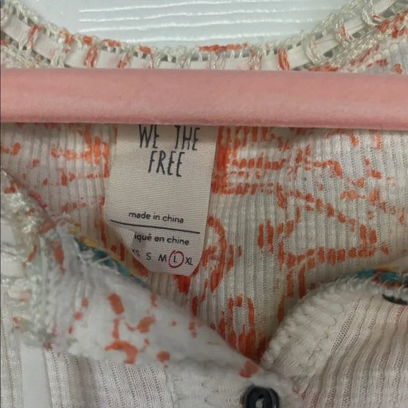 We The Free Cream and Orange Graphic Blouse - Picture 3 of 4